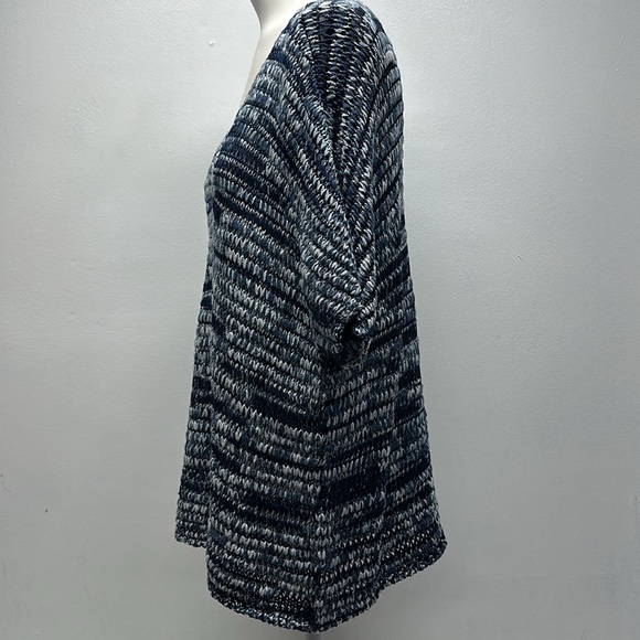 Eileen Fisher Sweater Top V-Neck Knit Brushstroke Cotton Tape Blue Size Large - Picture 6 of 8